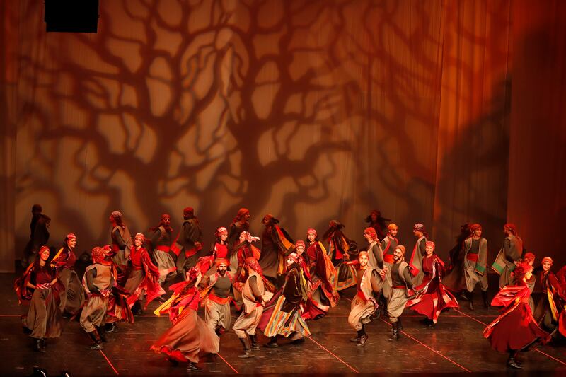 The Funoun Palestinian Popular Dance Troupe performing at the Palestine International Festival for Music and Dance in the city of Ramallah in the occupied West Bank. AFP