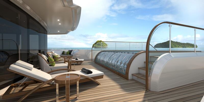 The five-metre swimming pool on the deck of 'Majesty 175'. Courtesy Gulf Craft