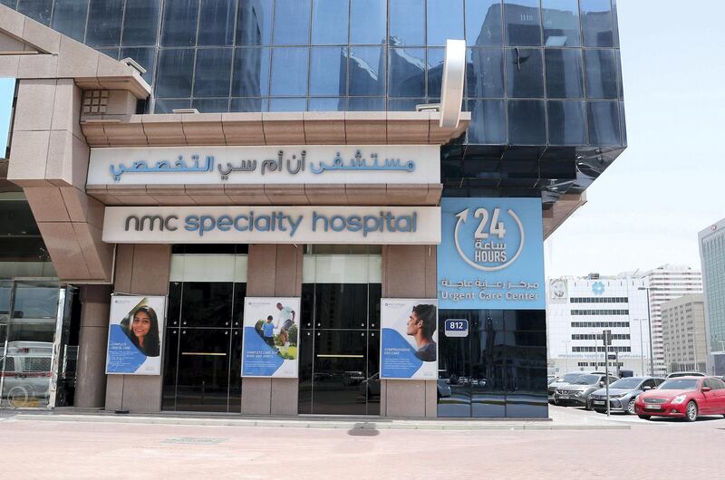 ABU DHABI, UNITED ARAB EMIRATES , May 31 – 2020 :- Outside view of the NMC specialty hospital on Zayed the first street in Abu Dhabi. (Pawan Singh / The National) For News/Online/Stock