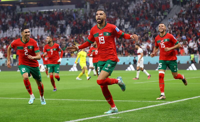 Morocco's Youssef En-Nesyri celebrates after scoring the only goal. Reuters