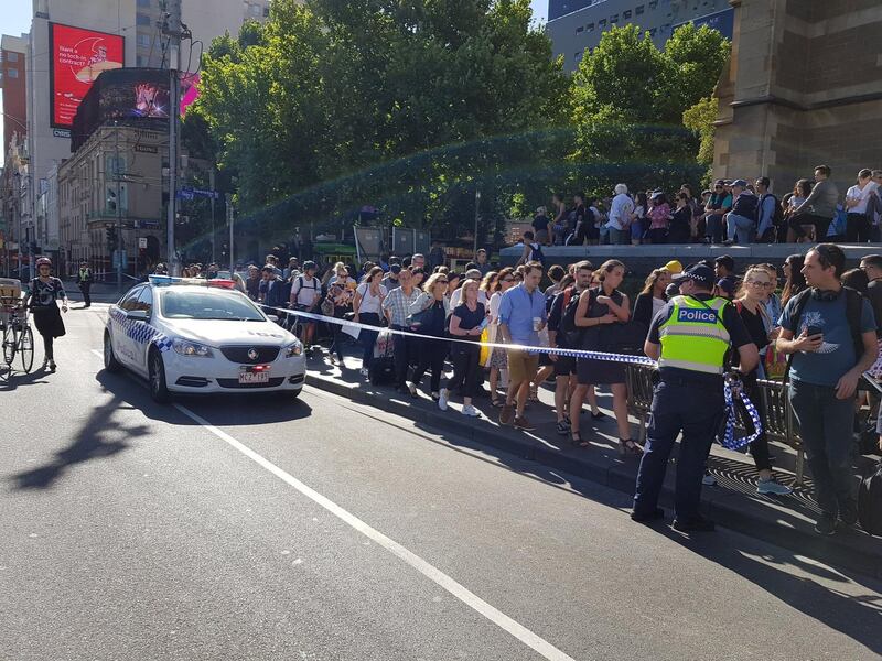 Flinders St station is blocked by the police following the car incident in Melbourne, Australia, December 21, 2017 in this picture obtained from social media. Mohamed Khairat/ Reuters