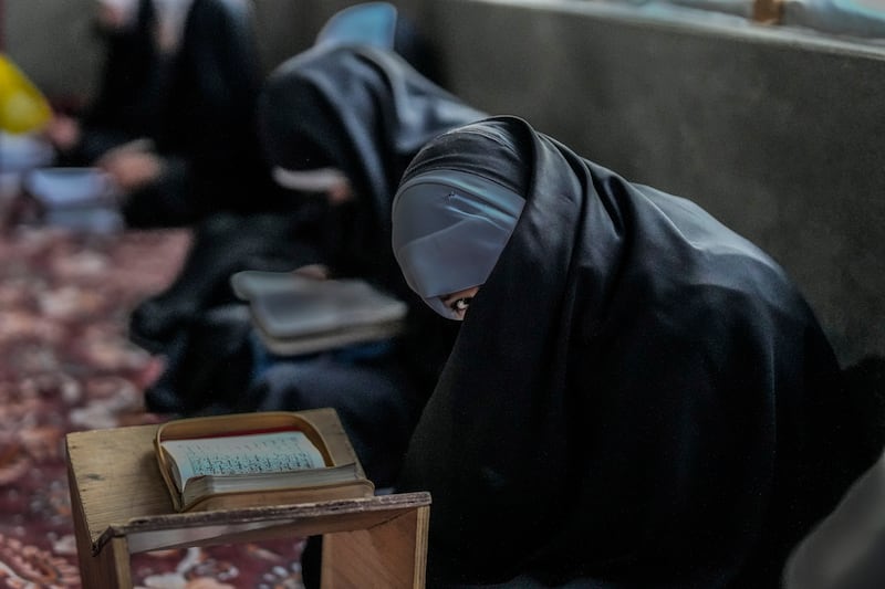 A girl at Quran recitation classes during Ramadan in Srinagar, Indian-controlled Kashmir. AP