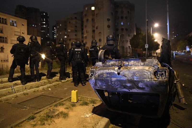 Riot police in Nanterre, France. EPA