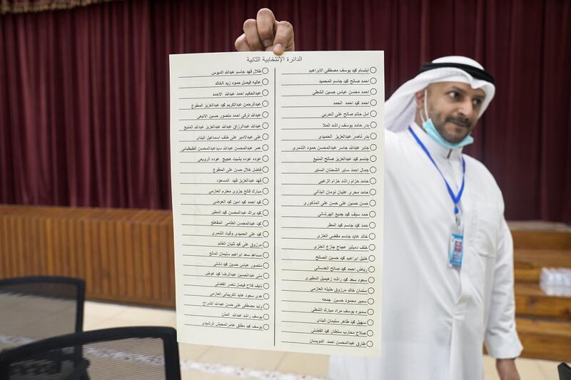 A Kuwaiti official holds the ballot for the 2nd constituency at a polling station during parliamentary elections in Kuwait City, Kuwait. Reuters