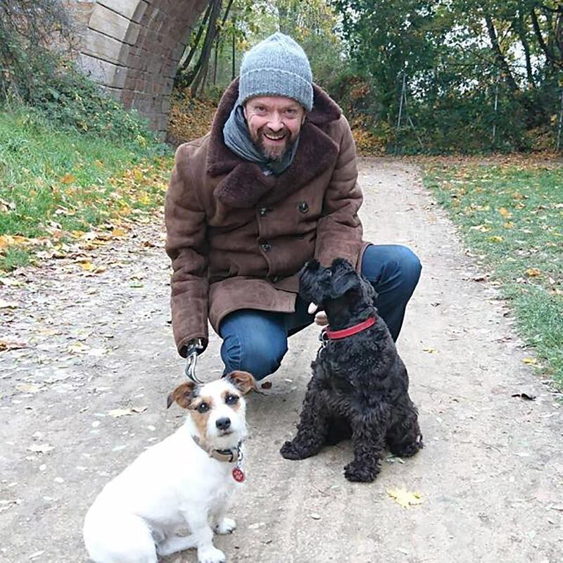 Felix Gretarsson with his dogs prior to the operation, which he moved to France to have. Courtesy Felix Gretarsson