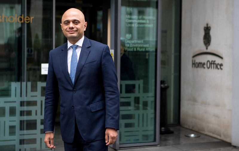 LONDON, ENGLAND - APRIL 30:  Home Secretary Sajid Javid walks out of the Home Office for a brief photo opportunity on April 30, 2018 in London, England. Sajid Javid has been appointed Home Secretary following Amber Rudd's resignation last night amid questions over the handling of immigration and the Windrush generation.  (Photo by Chris J Ratcliffe/Getty Images)