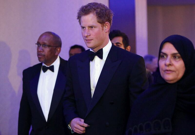 Britain's Prince Harry and Prince Seeiso of Lesotho, left, at a dinner in Dubai in October 2013 to raise money for their Sentable charity for vulnerable children in the southern African kingdom. AFP