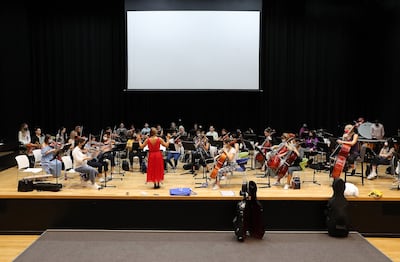 Members of Firdaus Orchestra during rehearsal at the Gems Wellington School in Dubai. Pawan Singh/The National