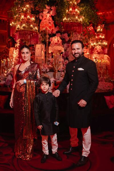 Kareena Kapoor Khan with husband, actor Saif Ali Kham, and their son Taimur Ali. Photo: Reliance Industries