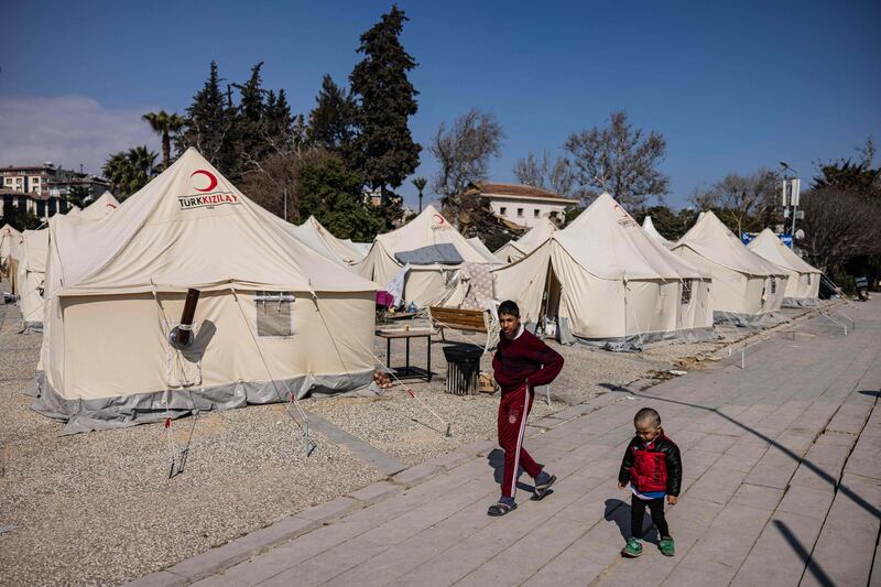A makeshift camp in Antakya, southern Turkey, on February 22. AFP