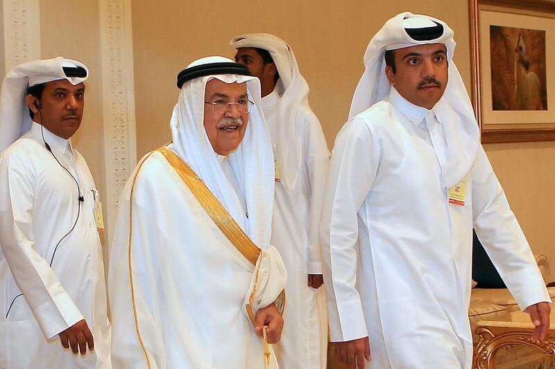 Saudi Arabia, represented by oil minister Ali Al Naimi in Doha, centre, wants all Opec members to take part in the freeze. Karim Jaafar / AFP