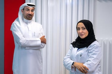 Dr Nawal Al Kaabi, chair of the National Covid-19 Clinical Management Committee and Dr Walid Zaher, vaccine project leader at G42 Healthcare, pictured in Abu Dhabi. Their teams will lead a plan to produce the Sinopharm vaccine in the UAE this year. Victor Besa / The National