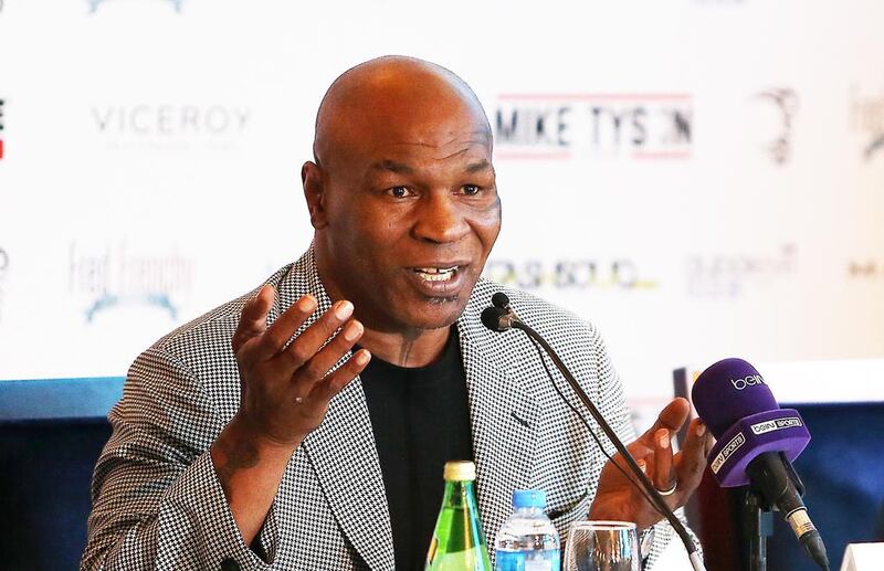 Mike Tyson addresses the media during a press conference to announce his Mike Tyson Academy fitness and boxing centres. Pawan Singh / The National