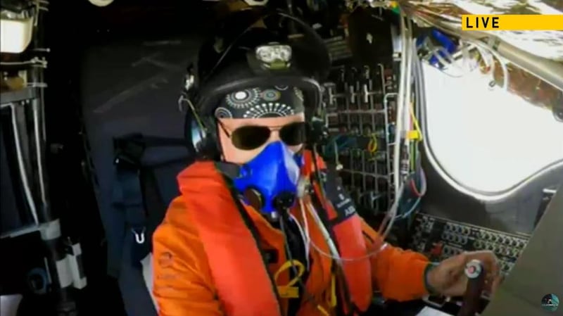 Pilot Bertrand Piccard navigates Solar Impulse 2 over eastern Saudi Arabia on the final leg of the round-the-world journey before landing in Abu Dhabi.