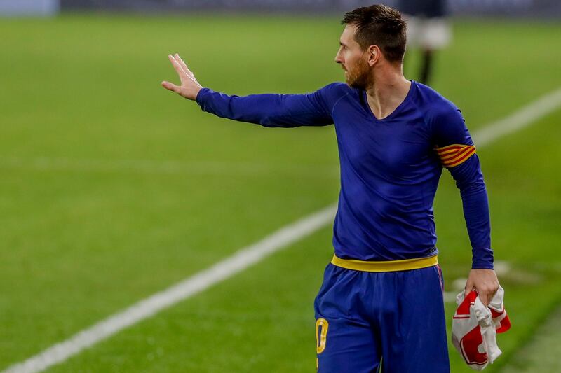 Messi gestures at the end of the Spanish Copa del Rey semi-final. AP