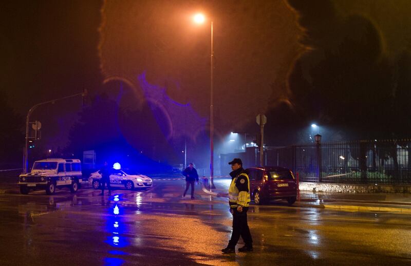 Police guard the entrance to the United States embassy building in Podgorica, Montenegro, February 22, 2018. REUTERS/Stevo Vasiljevic