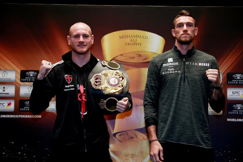 Boxing - George Groves & Callum Smith Press Conference - Jeddah, Saudi Arabia - September 26, 2018   George Groves and Callum Smith during the press conference     Action Images via Reuters/Andrew Couldridge