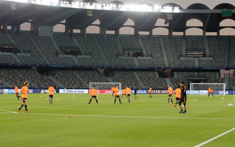 Kashima Antlers's players attend a training session at Zayed Sports City stadium in Abu Dhabi.  EPA