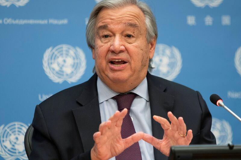 United Nations Secretary-General Antonio Guterres speaks during a news conference at U.N. headquarters in New York City, New York, U.S., November 20, 2020. REUTERS/Eduardo Munoz