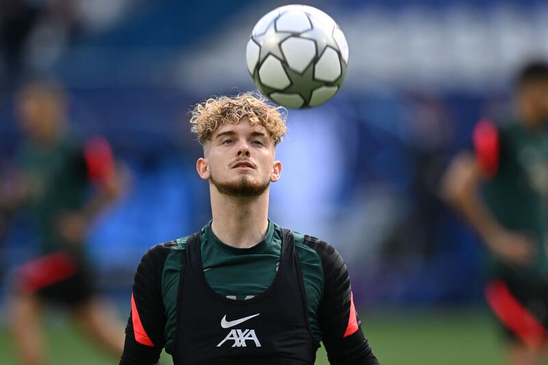 Liverpool's English striker Harvey Elliott attends a training session at the Stade de France on the eve of their Champions League final against Real Madrid. AFP