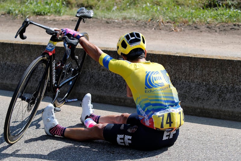 Colombia's Sergio Andres Higuita after crashing during Stage 15. AP
