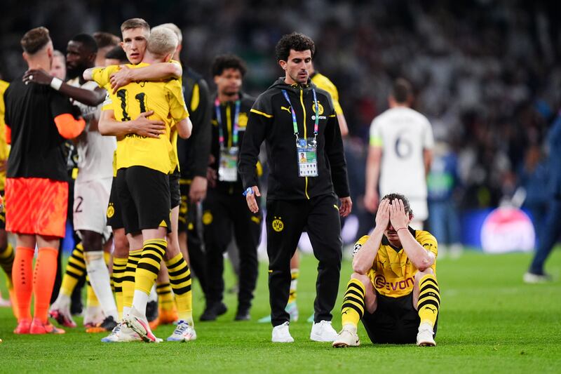 Borussia Dortmund players after losing the Champions League final to Real Madrid. PA