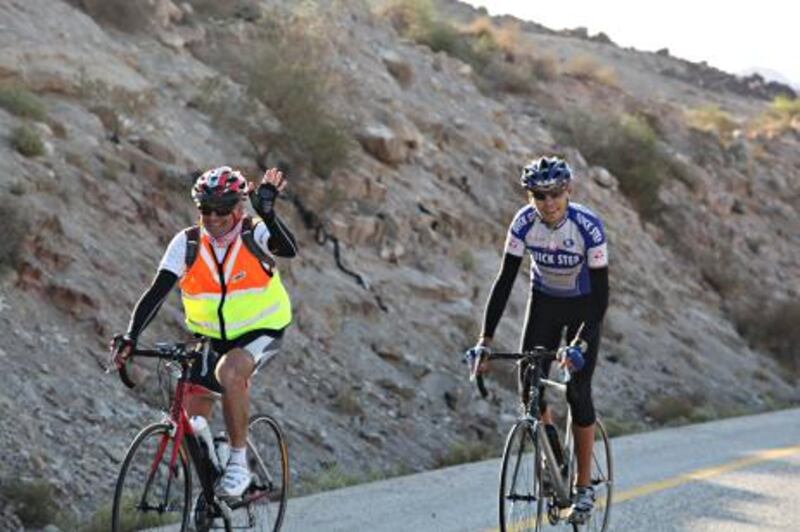 Provided photo of (L-R) Ramzi Tarazi and Raslan Abadi.
Photo from 2011 in jordan (350 kms from aqaba to amman)


Credit to cycling4gaza 