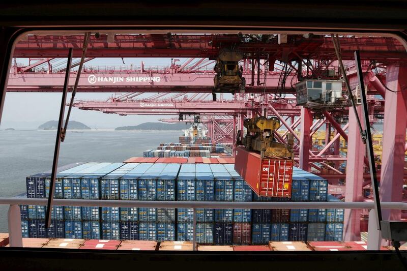 A crane carries a container from a ship of Hanjin Shipping at Hanjin container terminal at the Busan New Port in Busan, about 420 km (261 miles) southeast of Seoul. Ports around the world have refused to accept its ships, fearful that it is unable to pay fees.  Lee Jae-Won / Reuters