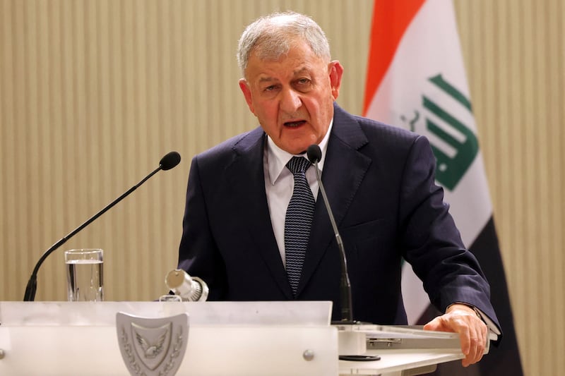 Iraqi President Abdul Latif Rashid speaks in Cyprus in December last year. AFP