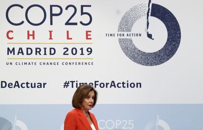 U.S. House Speaker Nancy Pelosi arrives to hold a news conference during the U.N. climate change conference (COP25) in Madrid, Spain, December 2, 2019. REUTERS/Sergio Perez