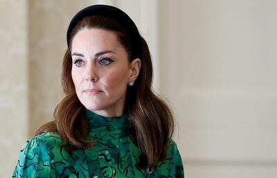 Britain's Catherine, Duchess of Cambridge, looks on during a meeting with Ireland's President Michael D. Higgins and his wife Sabina, at the official presidential residence Aras an Uachtarain in Dublin, Ireland March 3, 2020. REUTERS/Phil Noble/Pool