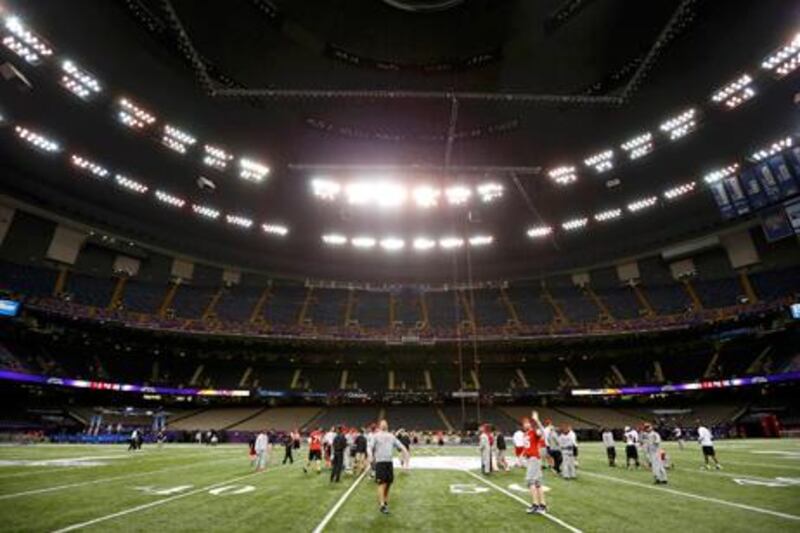 The San Francisco 493s practice at the Superdome ahead of Super Bowl XLVII.