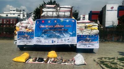 Waste hauled down from the Himalayas as part of the Mountain Clean-up Campaign. Photo: Nepal Army