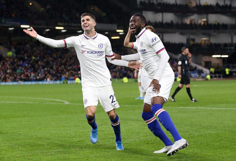 Christian Pulisic celebrates scoring at Turf Moor. Getty Images