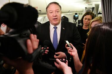 US Secretary of State Mike Pompeo speaks to reporters after making an unannounced visit to Baghdad. AP
