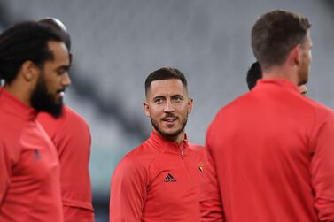 Belgiumâ€™s Eden Hazard (C) during a training session in Turin, Italy, 06 October 2021.  Belgium will face France in a UEFA Nations League semi final on 07 October in Turin. A  EPA / ALESSANDRO DI MARCO