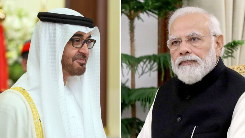 President Sheikh Mohamed said he looks 'forward to continuing to work together' with India's Narendra Modi. UAE Presidential Court / Reuters