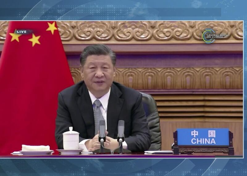 Chinese President Xi Jinping speaks during the virtual Leaders Summit on Climate. Bloomberg