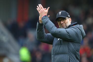 Liverpool's German manager Jurgen Klopp reacts at the final whistle during the English Premier League football match between Liverpool and Bournemouth at Anfield in Liverpool, north west England on March 7, 2020. AFP 