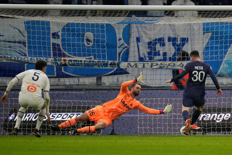 PSG's Lionel Messi, right, scores his side's second goal. AP Photo
