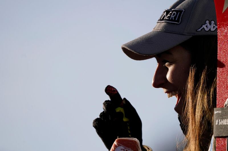 Italy's Sofia Goggia smiles at the finish area during the women's downhill at the World Cup in St. Anton, Austria. AP Photo