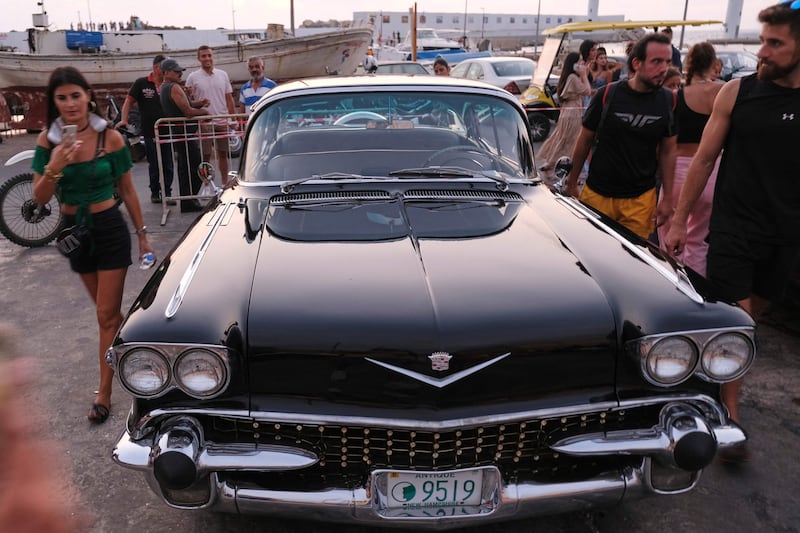 A 1958 Cadillac Fleetwood on display at the port.