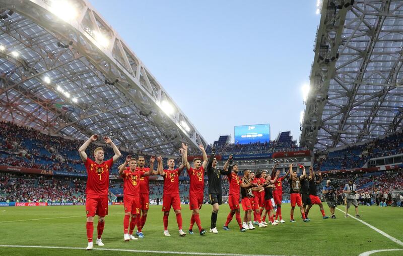 Soccer Football - World Cup - Group G - Belgium vs Panama - Fisht Stadium, Sochi, Russia - June 18, 2018   Belgium players celebrate after the match                        REUTERS/Marcos Brindicci