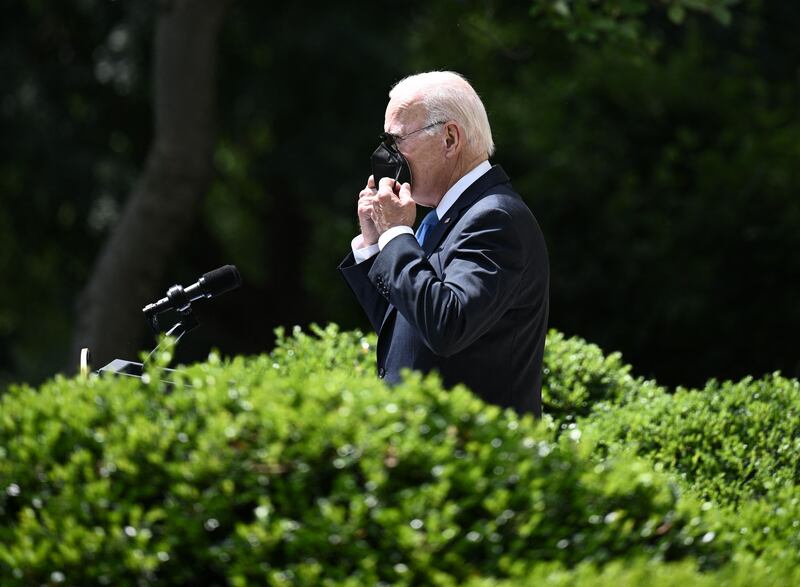 US President Joe Biden arrives to speak in the Rose Garden of the White House in Washington after testing negative for Covid-19. AFP