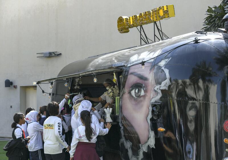 Abu Dhabi, United Arab Emirates - Food trucks at the Hay Festival in Manarat, Al Saadiyat. Khushnum Bhandari for The National