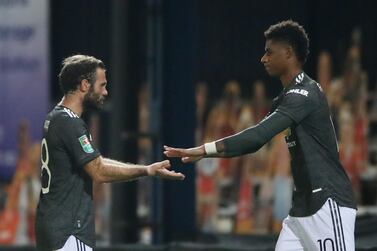 Manchester United's Marcus Rashford comes on as a substitute to replace Juan Mata at Luton. Reuters