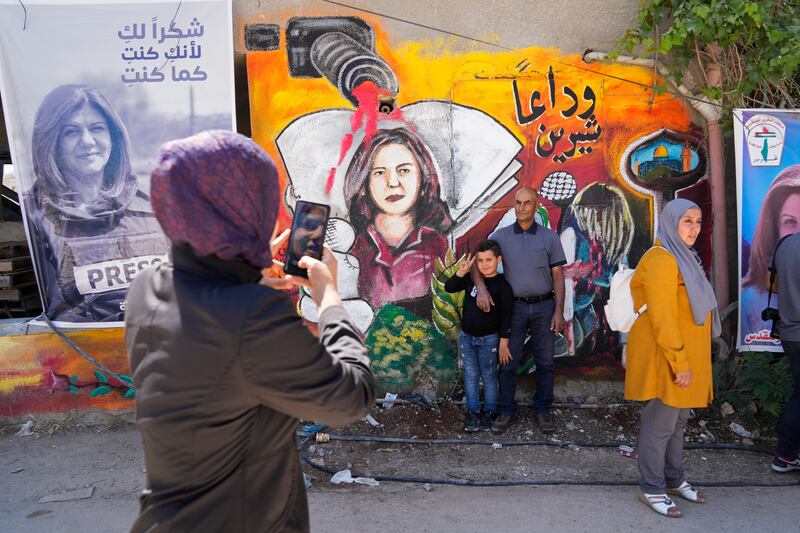 A mural at the site where Palestinian-American reporter Shireen Abu Akleh was shot dead in the West Bank city of Jenin. AP