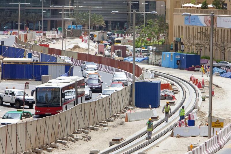 Construction works for the Dubai tram at Jumeirah Beach. Jaime Puebla / The National
