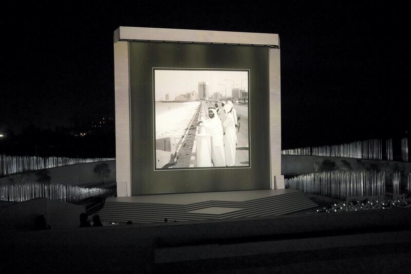 ABU DHABI, UNITED ARAB EMIRATES - February 26, 2018: A photograph of HH Sheikh Zayed bin Sultan bin Zayed Al Nahyan, President of the United Arab Emirates is displayed during the inauguration of The Founder's Memorial.

(  Hamad Al Mansoori for The Crown Prince Court - Abu Dhabi )
---