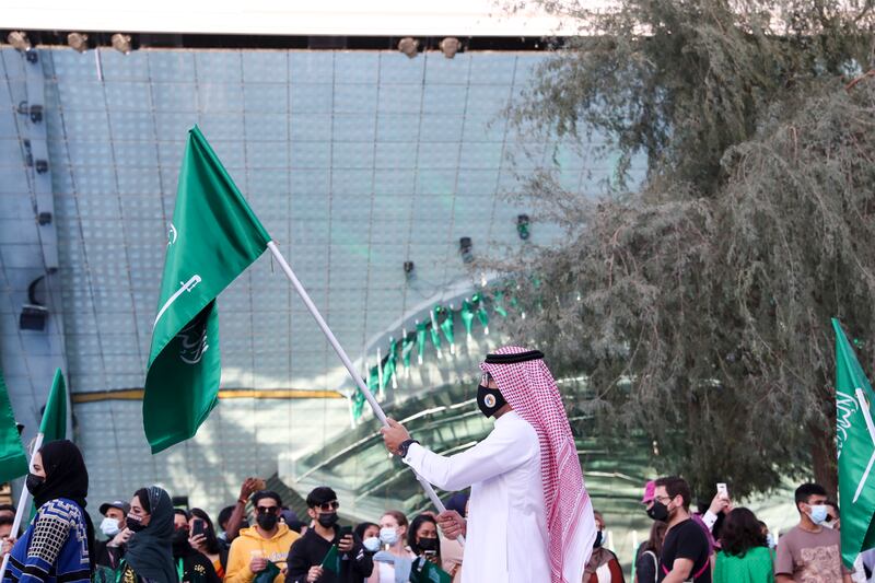 A parade at the Saudi pavilion celebrates the country's national day at Expo 2020 Dubai. All photos: Khushnum Bhandari / The National